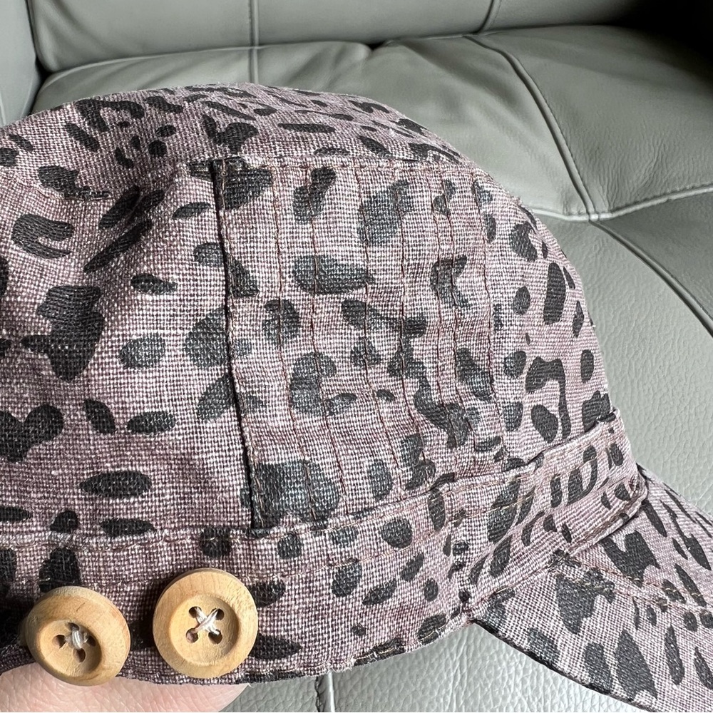 GRAY Saks Fifth Avenue Linen Cotton Leopard Print Cap Hat Animal Print - Picture 11 of 14